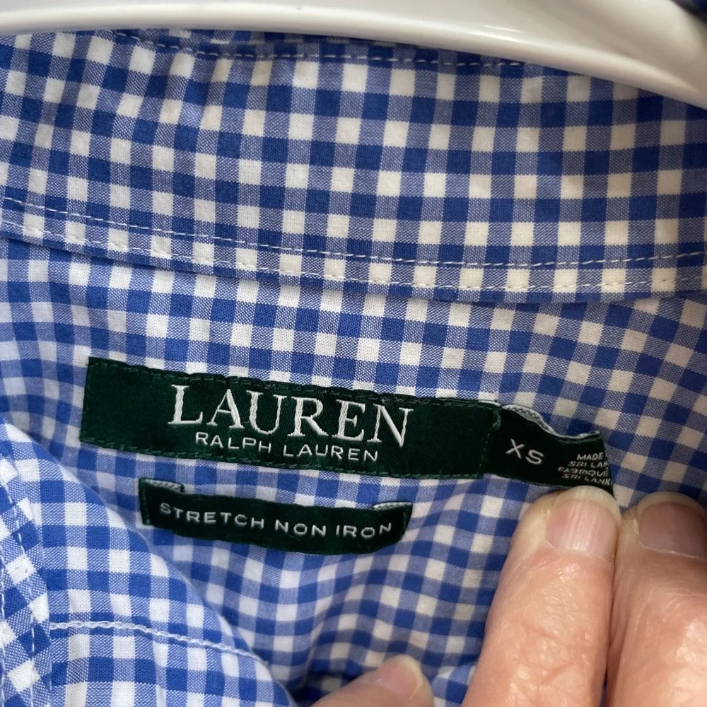 NEW WITHOUT TAGS LAUREN‎ RALPH LAUREN BLUE GINGHAM BUTTON FRONT SHIRT
